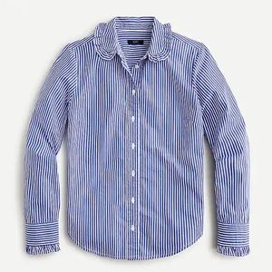 J crew brand new Ruffle-collar cotton poplin shirt in stripe